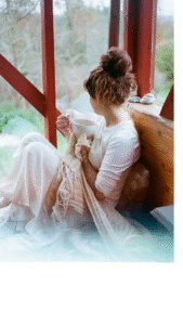 looking out the window. calm.