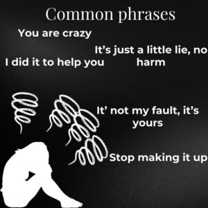 common gaslightin phrases. Person hiding in corner.