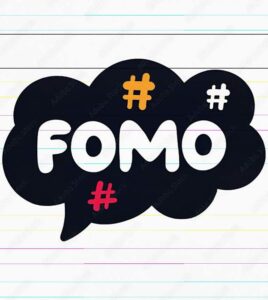 fomo words, with hashtages.