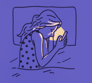 girl looking intoo screen, worried