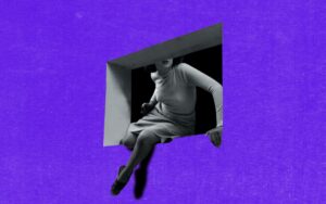 girl half hidden. Balancing act. escapsim